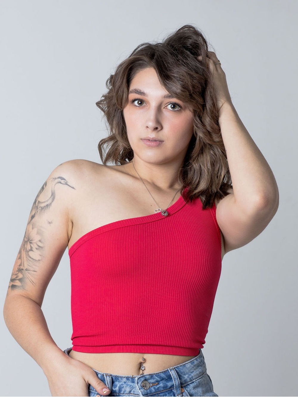 Fornia Seamless Ribbed One Shoulder Crop Top Tank Red Women Size S/M NWOT Fitted